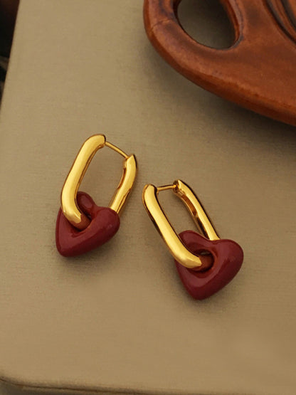 Fashionable, simple and versatile burgundy love necklace and earrings - FashionistaDeal