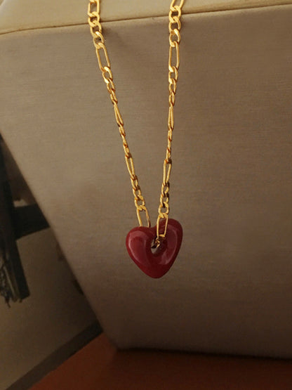 Fashionable, simple and versatile burgundy love necklace and earrings - FashionistaDeal