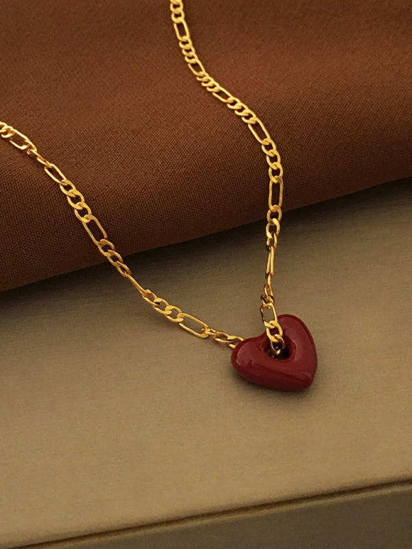 Fashionable, simple and versatile burgundy love necklace and earrings - FashionistaDeal