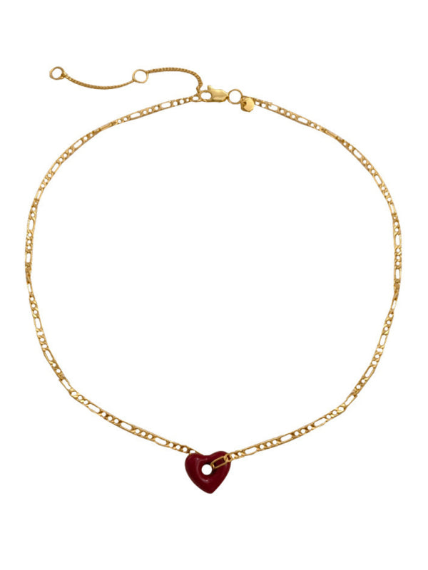 Fashionable, simple and versatile burgundy love necklace and earrings - FashionistaDeal