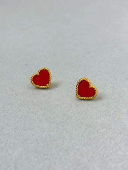 Sweet red peach heart simple earrings