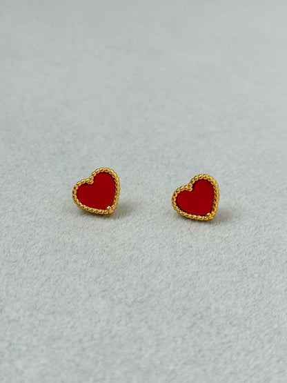 Sweet red peach heart simple earrings