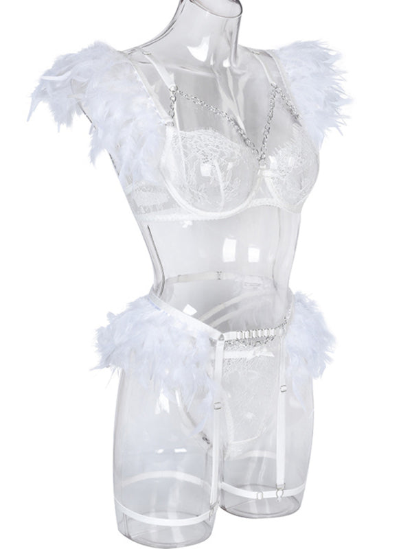 Sexy Lingerie-Lace Feather Sexy Lingerie Four-piece Set - FashionistaDeal