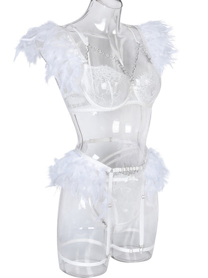 Sexy Lingerie-Lace Feather Sexy Lingerie Four-piece Set - FashionistaDeal