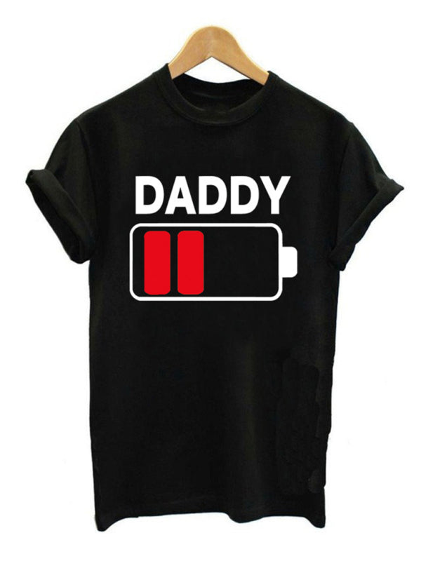 Men's DADDY battery print short-sleeved round neck T-shirt parent-child wear - FashionistaDeal