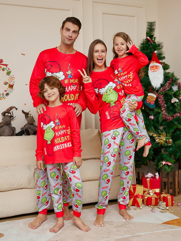 New Christmas new style monster letter print parent-child holiday home wear pajamas set - FashionistaDeal