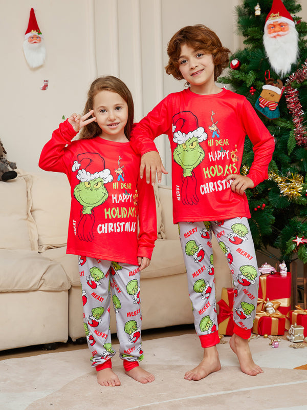 New Christmas new style monster letter print parent-child holiday home wear pajamas set - FashionistaDeal