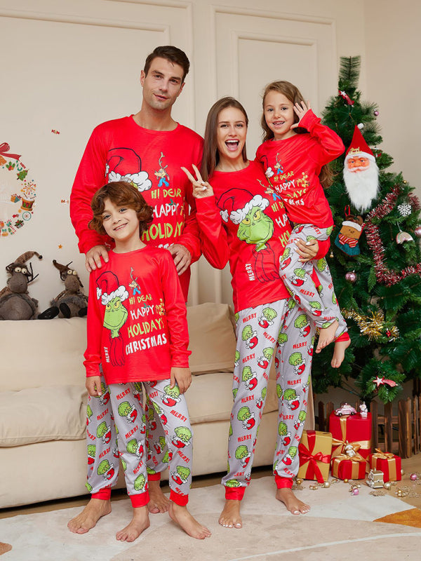 New Christmas new style monster letter print parent-child holiday home wear pajamas set - FashionistaDeal