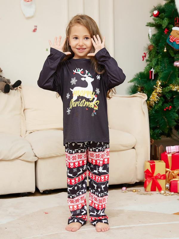 New Christmas Cartoon Elk Letter Round Neck Parent-Child Home Clothes Set Pajamas - FashionistaDeal