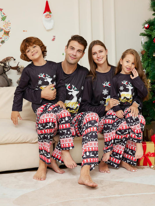 New Christmas Cartoon Elk Letter Round Neck Parent-Child Home Clothes Set Pajamas - FashionistaDeal