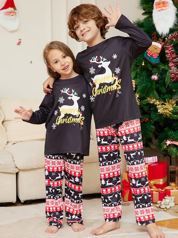 New Christmas Cartoon Elk Letter Round Neck Parent-Child Home Clothes Set Pajamas - FashionistaDeal