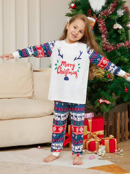 New Christmas Cartoon Letters Home Clothes Deer Antler Print Parent-Child Pajamas Set - FashionistaDeal