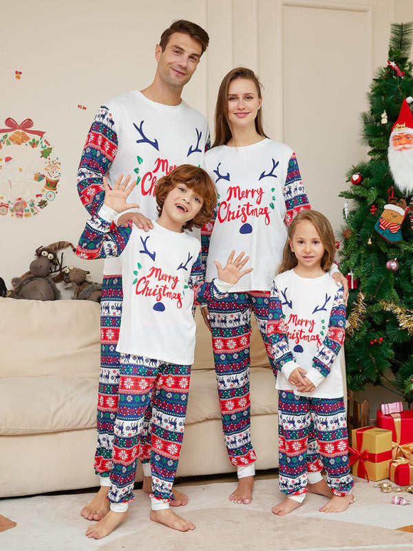 New Christmas Cartoon Letters Home Clothes Deer Antler Print Parent-Child Pajamas Set - FashionistaDeal