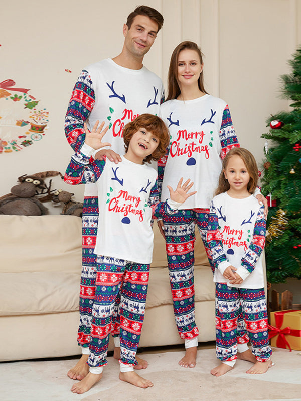 New Christmas Cartoon Letters Home Clothes Deer Antler Print Parent-Child Pajamas Set - FashionistaDeal