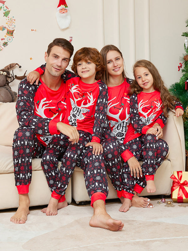 New Christmas Cartoon Letter Printed Long Sleeve Round Neck Parent-Child Christmas Pajamas Set - FashionistaDeal