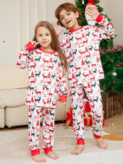 New cartoon full flower deer print parent-child Christmas pajamas home wear long-sleeved set - FashionistaDeal