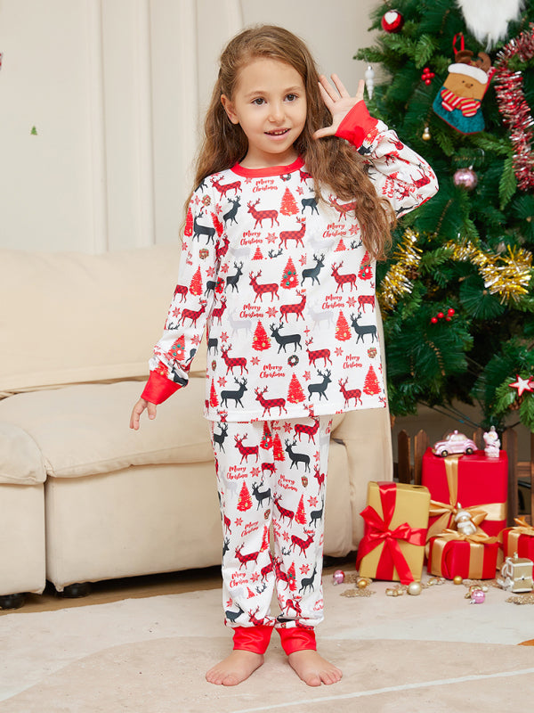 New cartoon full flower deer print parent-child Christmas pajamas home wear long-sleeved set - FashionistaDeal