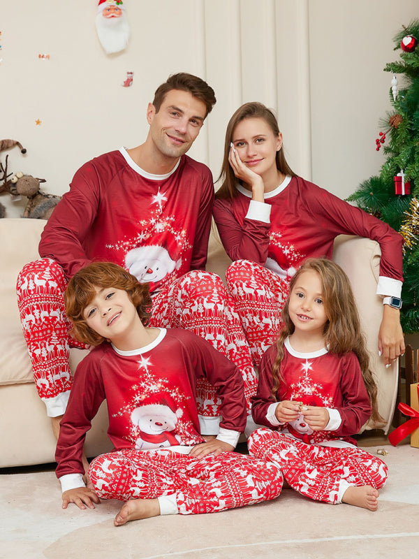 New Christmas snowman scarf parent-child Christmas home wear pajamas set - FashionistaDeal