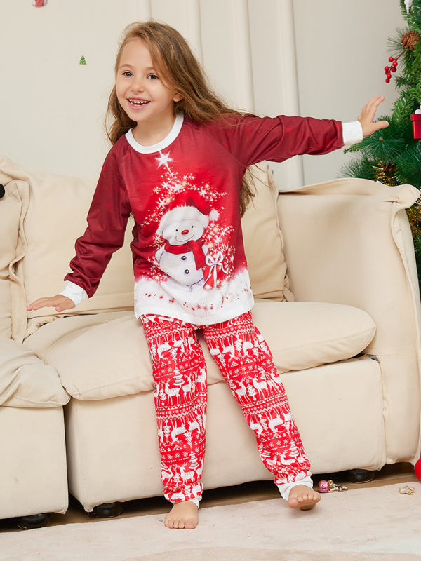 New Christmas snowman scarf parent-child Christmas home wear pajamas set - FashionistaDeal