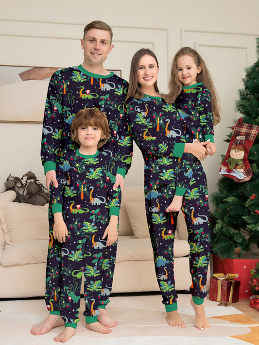 New printed family boys and girls dinosaur Christmas parent-child pajamas home clothes - FashionistaDeal