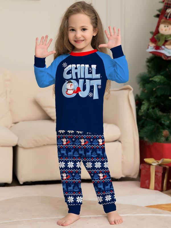 New letter snowflake print Christmas parent-child suit children's holiday long-sleeved home clothes - FashionistaDeal