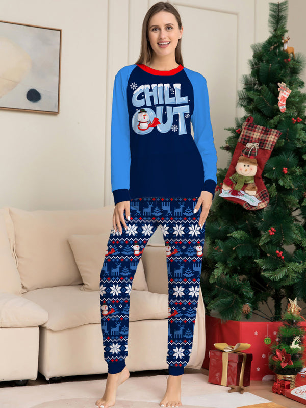 New letter snowflake print Christmas parent-child suit children's holiday long-sleeved home clothes - FashionistaDeal