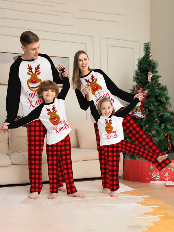 New style fawn letter plaid printed home wear pajamas Christmas parent-child set - FashionistaDeal