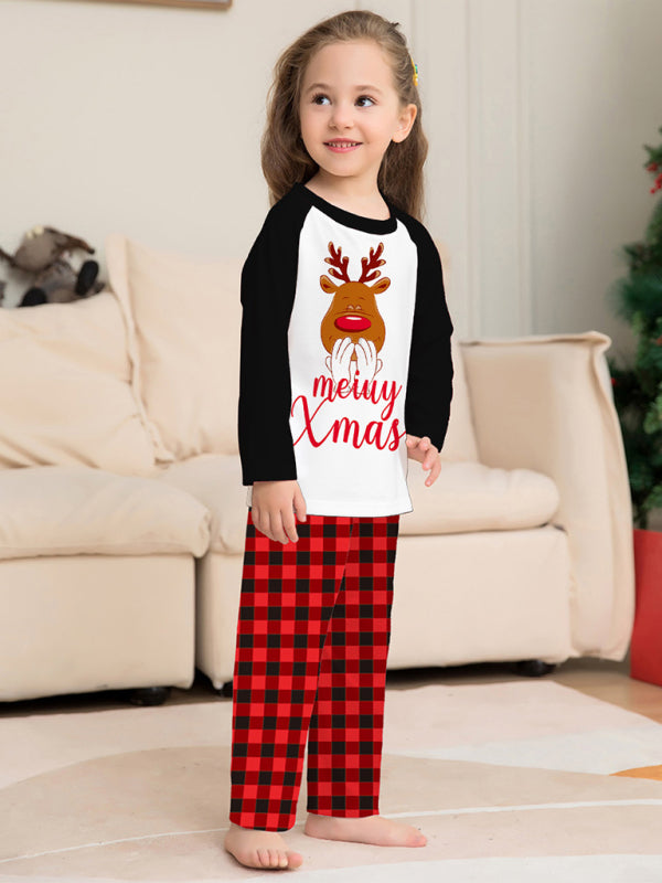 New style fawn letter plaid printed home wear pajamas Christmas parent-child set - FashionistaDeal