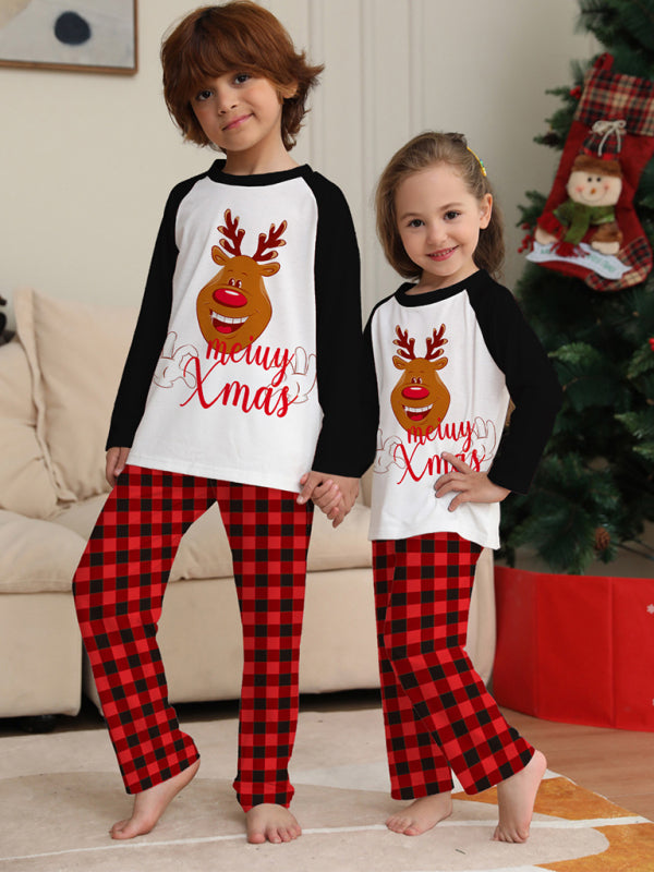 New style fawn letter plaid printed home wear pajamas Christmas parent-child set - FashionistaDeal