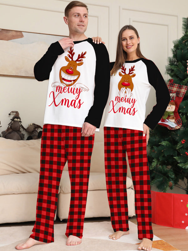 New style fawn letter plaid printed home wear pajamas Christmas parent-child set - FashionistaDeal