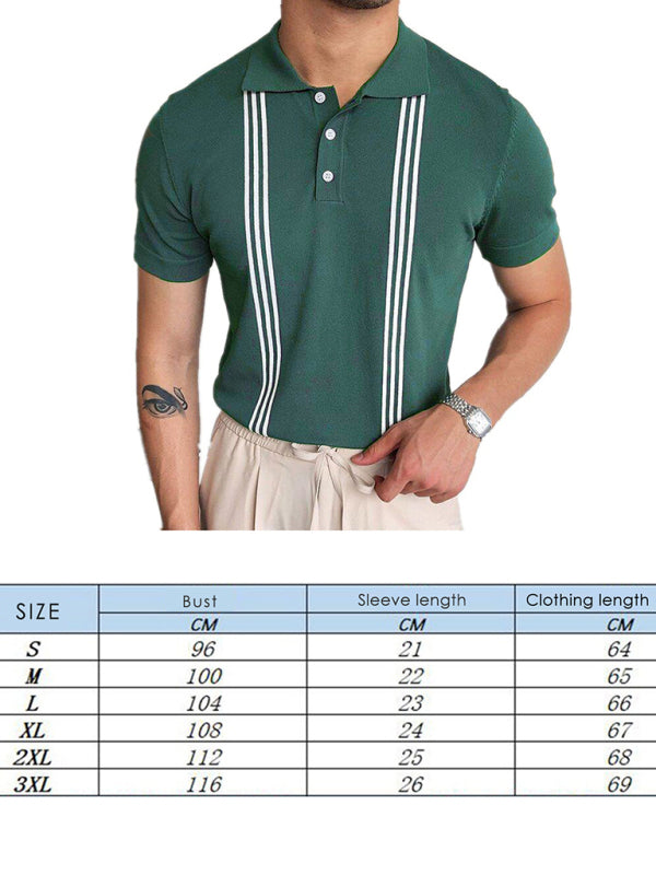 Green Striped Short Sleeve Slim Fit Polo Shirt - FashionistaDeal