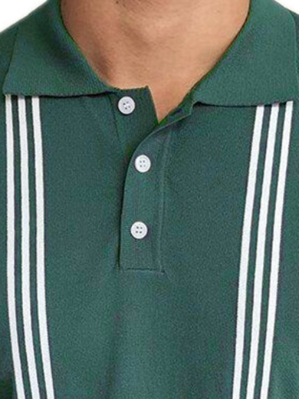 Green Striped Short Sleeve Slim Fit Polo Shirt - FashionistaDeal