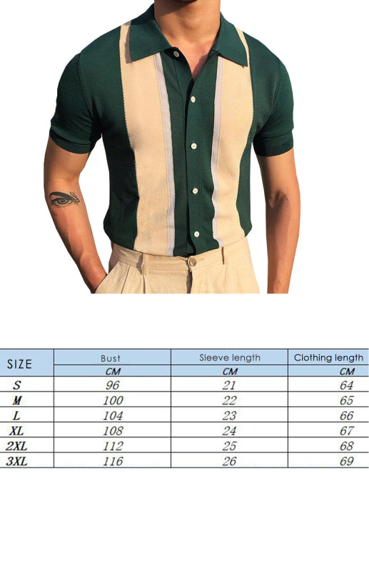 Collision T-Shirt Single-Breasted Cardigan Knitted Short-Sleeved Polo Shirt - FashionistaDeal