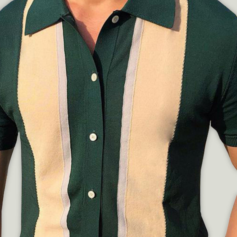 Collision T-Shirt Single-Breasted Cardigan Knitted Short-Sleeved Polo Shirt - FashionistaDeal