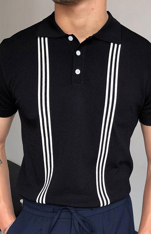 T-Shirt Black Short Sleeve Slim Polo - FashionistaDeal