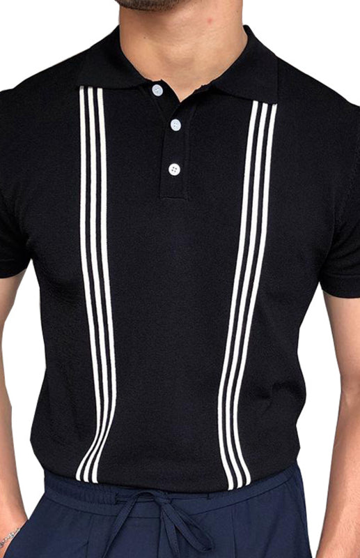 T-Shirt Black Short Sleeve Slim Polo - FashionistaDeal