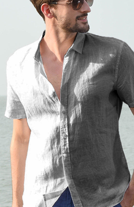 Men's Casual Linen Lapel Button Short-Sleeved Shirt - FashionistaDeal