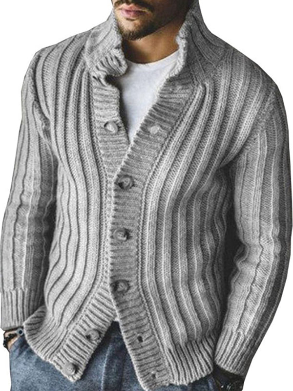 Casual Single Breasted Knit Sweater Lapel Long Sleeve Sweater Jacket Men - FashionistaDeal