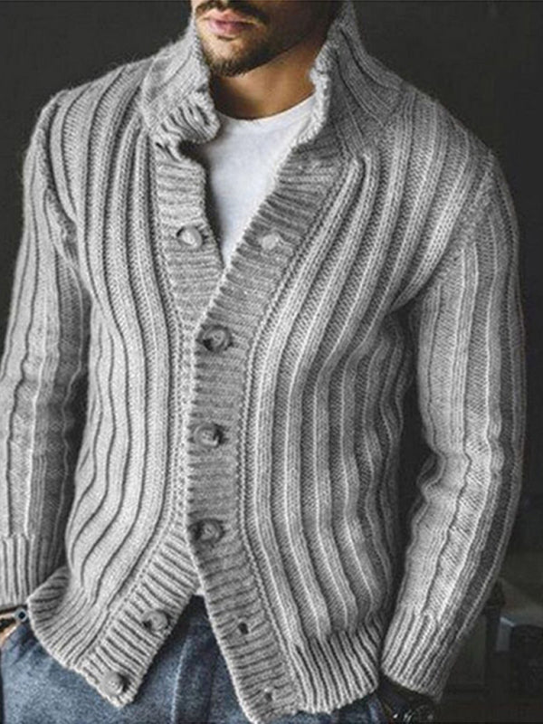 Casual Single Breasted Knit Sweater Lapel Long Sleeve Sweater Jacket Men - FashionistaDeal