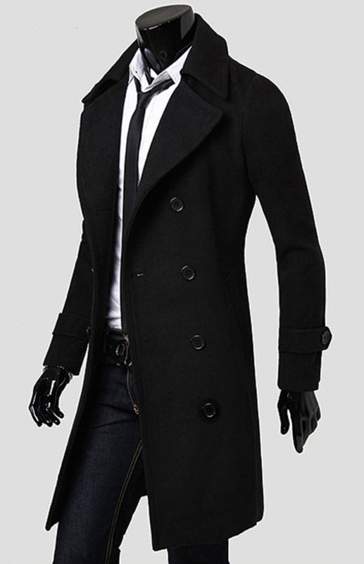 Men's Double Breasted Lengthened Simple Wool Coat - FashionistaDeal