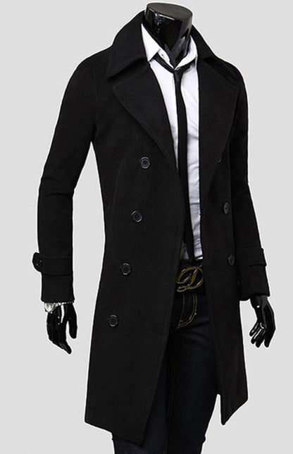 Men's Double Breasted Lengthened Simple Wool Coat - FashionistaDeal