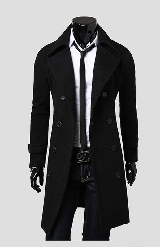 Men's Double Breasted Lengthened Simple Wool Coat - FashionistaDeal