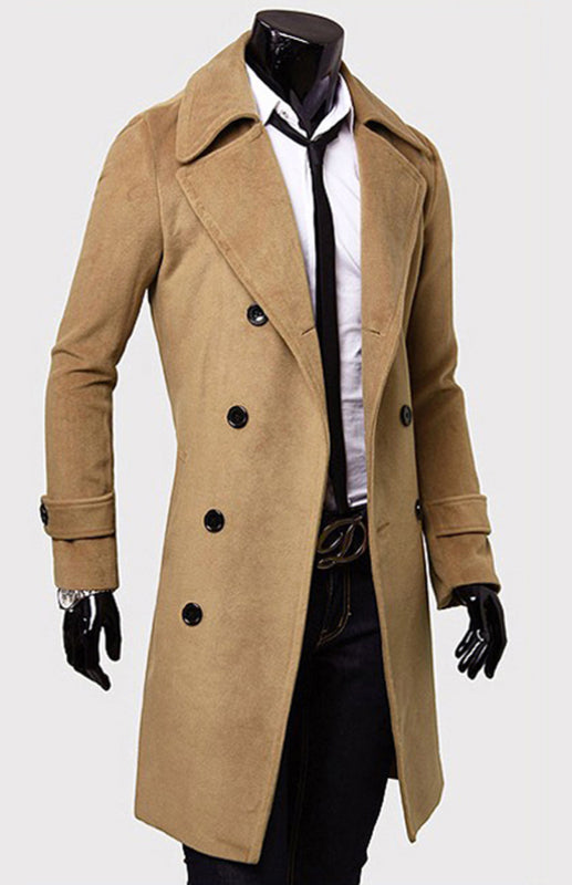 Men's Double Breasted Lengthened Simple Wool Coat - FashionistaDeal