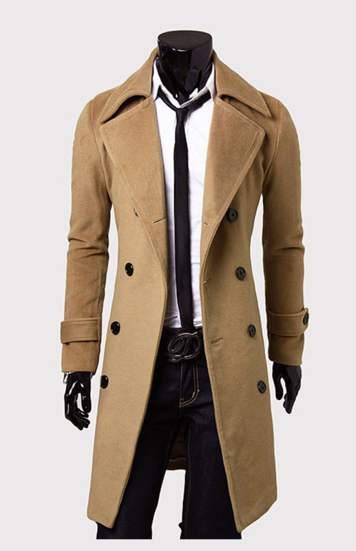 Men's Double Breasted Lengthened Simple Wool Coat - FashionistaDeal