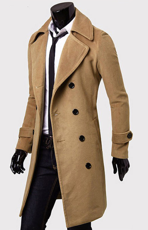 Men's Double Breasted Lengthened Simple Wool Coat - FashionistaDeal