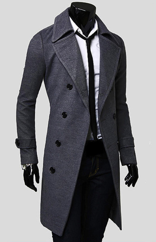 Men's Double Breasted Lengthened Simple Wool Coat - FashionistaDeal