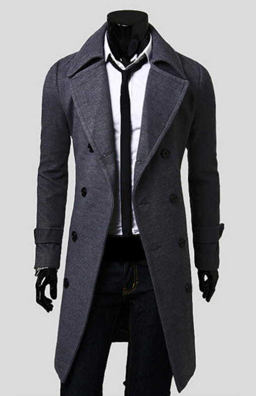 Men's Double Breasted Lengthened Simple Wool Coat - FashionistaDeal