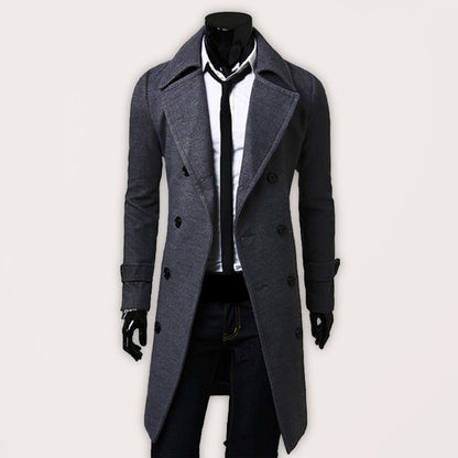 Men's Double Breasted Lengthened Simple Wool Coat - FashionistaDeal