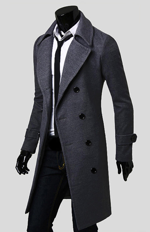 Men's Double Breasted Lengthened Simple Wool Coat - FashionistaDeal