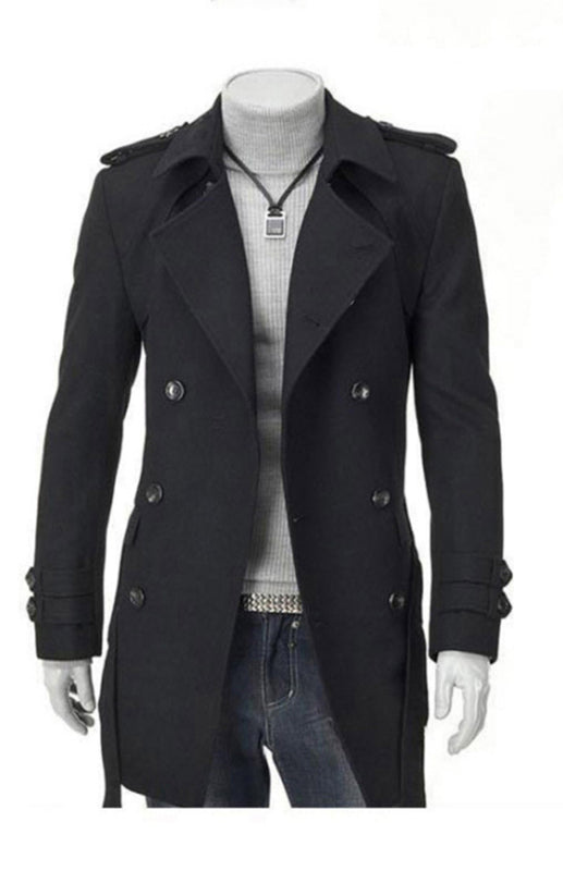 Men's Mid-length Trench Coat Slim Fit Large Thick Woolen Coat - FashionistaDeal